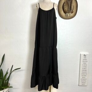 VONDA Black Tiered Maxi SUN Dress Size M Spaghetti Strap Ruffle Hem Boho Summer